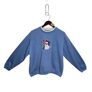 Vintage Classic Elements Snowman American Flag Sweatshirt Blue 80s Grandma Large